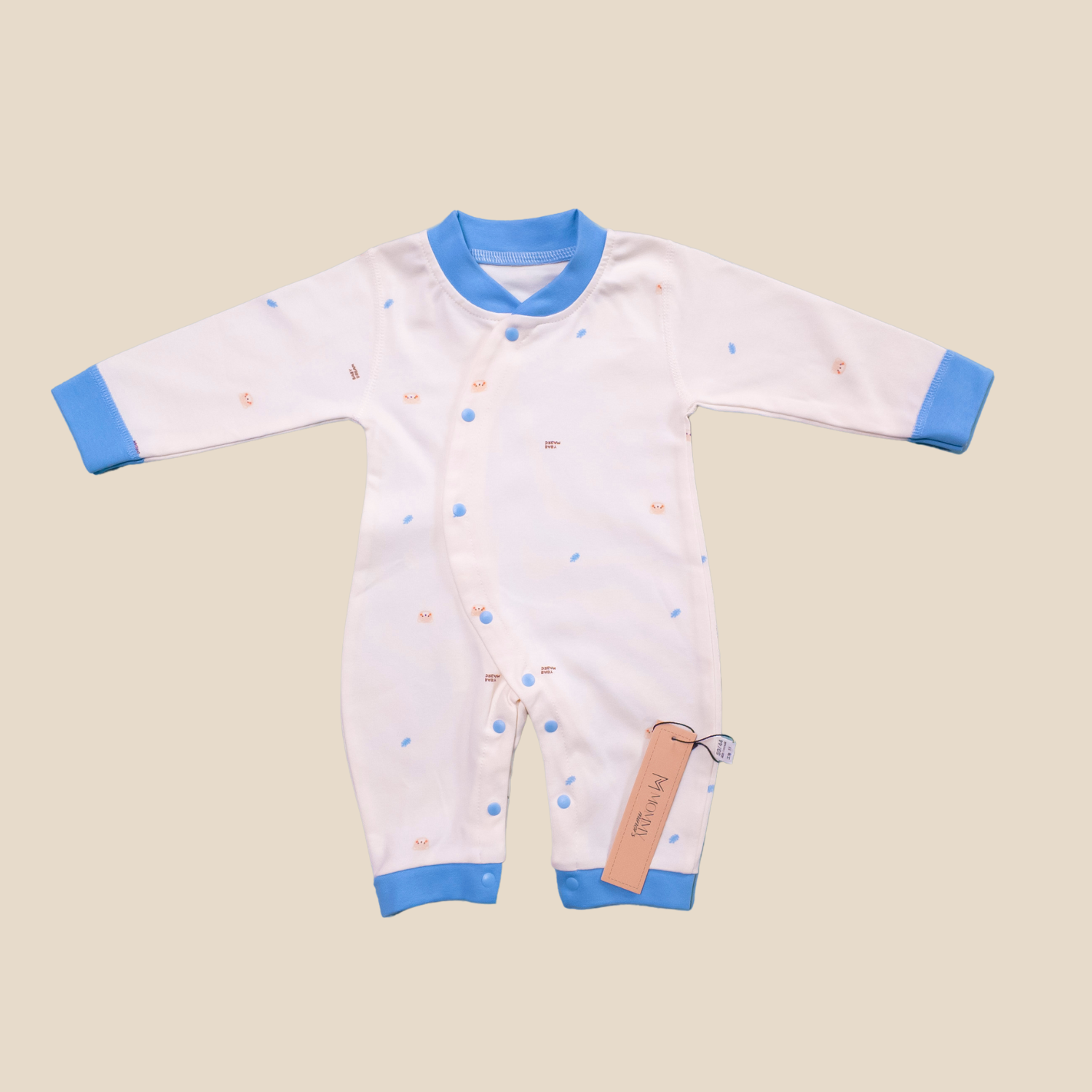 Beige & Blue Cotton Baby Romper
